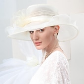 billiga Festhattar-hattar organza hink hatt solhatt bröllop tefest elegant bröllop med spets sida huvudbonader huvudbonader