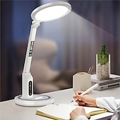 abordables Lámparas de escritorio-Lámpara de escritorio LED, lámpara de mesa con reloj, lámpara de escritorio regulable recargable por USB, luz LED enchufable, protección ocular plegable, luz nocturna de lectura, lámpara de mesa de