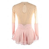 billige Figur skating kjoler-Kjole til kunstløp Dame Jente Skøyteløp Kjoler Rosa Lapper Tommelhull Netting Spandex Elastisk Trening Profesjonell Konkurranse Skøyteklær Hold Varm Krystall / Rhinstein Langermet Skøyting Kunstløp