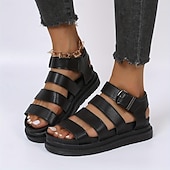cheap Casual Sandals-Women&#039;s Black Gladiator Sandals – Chunky Platform Summer Shoes with Adjustable Straps, Stylish &amp; Comfortable for Casual Outings &amp; Beach Wear