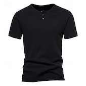 levne Ležérní tričko Henley-Pánské Tričko s knoflíkem Tričko Tričko Henley Trička Krátký rukáv Henley Jaro léto Bez vzoru Pit Strip Módní Designové Základní Dovolená ulice Jdeme ven Černá Bílá Námořnická modř Top tričko pro muže