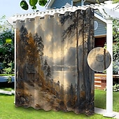 baratos Cortinas à prova d'água-privacidade de cortina externa à prova d'água, cortinas deslizantes para pátio, cortinas de pérgula com ilhós e paisagem florestal para gazebo, varanda, varanda, festa, 1 painel