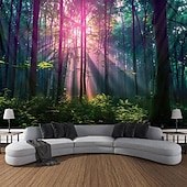 cheap Blacklight Tapestries-Blacklight Tapestry UV Reactive Glow in the Dark Glow Party Neon Light Tower Nature Psychedelic Trippy Misty Hanging Tapestry Wall Art Mural for Living Room Bedroom
