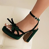 abordables Occasionnel-sandales à talons hauts en velours rouge pour femmes – chaussures de soirée élégantes avec bride à la cheville et nœud pour soirée, mariage et occasions spéciales