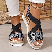 abordables Sandales Décontractées-Sandales compensées pour femmes, sandales à plateforme, quotidien, été, plage, talon caché, bout ouvert, décontracté, noir, rouge, bleu