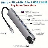 お買い得  USBハブ-タイプ C8 オールインワン ドック、ネットワーク カード付き USB3.0 ハブ、ラップトップ ドック ハブ