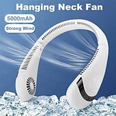 cheap Fans-5000mAh Hanging Neck Fan – Portable Folding Bladeless Air Cooler, USB Type-C Rechargeable for Sports &amp; Travel
