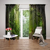 cheap Curtains &amp; Drapes-2 Panels Forest Bamboo Curtain Drapes Blackout Curtain For Living Room Bedroom Kitchen Window Treatments Thermal Insulated Room Darkening