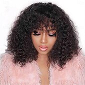 economico Parrucche lace front capelli veri-Capelli umani di Remy 13x4 Pizzo Frontale Parrucca Parte libera Con frangia Malese Riccio crespo Nero Borgogna Marrone scuro Parrucca 150% Densità dei capelli con i capelli del bambino Senza colla