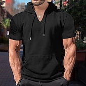 economico Magliette casual da uomo-Per uomo Maglietta Camicia a Maniche Corte Manica Corta Con Cappuccio Primavera &amp; Estate Semplice Moda Designer Essenziale Tasca Frontale Vacanza Streetwear Uscire Nero Bianco Grigio scuro Maglietta