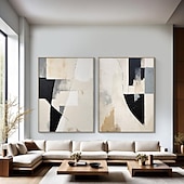 baratos Pinturas Abstratas-arte minimalista bege branco preto feita à mão arte de parede wabi-sabi bege brancogrande arte de parede abstrata begearte texturizada preta pintura a óleo