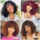 economico Parrucche lace front capelli veri-Capelli umani di Remy 13x4 Pizzo Frontale Parrucca Parte libera Con frangia Malese Riccio crespo Nero Borgogna Marrone scuro Parrucca 150% Densità dei capelli con i capelli del bambino Senza colla