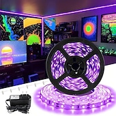 זול פנסי פס עמיד למים-אור פס uv שחור עמיד למים, ערכת גוף תאורה ip65 סגול led שחור 600 פסי תאורה לד עם ספק כוח 12v עבור אורות ניאון זוהרים ליל כל הקדושים בחוץ ובפנים ארונות מסיבה פוסטרים סירות