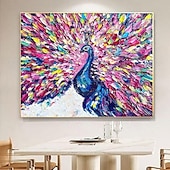 preiswerte Abstrakte Gemälde-Pfauengemälde, Vogelkunst, Ölgemälde, handgefertigt, farbenfrohes Pfauen-Impasto-Kunstwerk, helles Ölgemälde, Wandkunst, Palettenmesser, heller Vogel, 3D-Strukturkunst, Gemälde für Schlafzimmer,