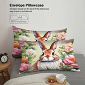 economico Set copripiumino-Coniglietto di peluche dipinto a mano ad acquerello set da 3 pezzi di copripiumini per camere d&#039;albergo camere per gli ospiti alloggi di lusso set biancheria da letto comfort 1 copripiumino 2 federe