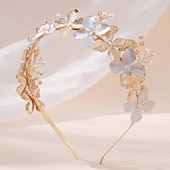 baratos Acessórios de penteados-Crown Tiaras Bandanas Peça para Cabeça Imitação de Pérola Liga Casamento Praia Igreja coquetel Elegante Luxo Com Perola Imitação Flor Capacete Chapéu