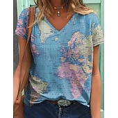 cheap Humor&amp;Quotes tee-Women&#039;s T Shirt Blouse Basic Modern Print T-shirt Sleeve Short Sleeve Regular Tops V Neck Street Daily Blue Summer