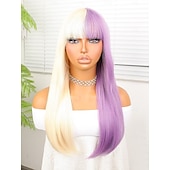 abordables Perruques Synthétiques Sans Bonnet-Perruque Synthétique Yaki Droite Coupe Droite Perruque 22 pouces Rose / Orange Cheveux Synthétiques 22 pouce Femme Multicolore
