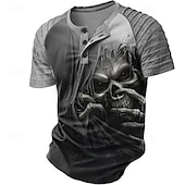 お買い得  ゴースト＆スカル-男性用 暗い Tシャツ 半袖 3Dプリント レトリ／ヴィンテージ ゴシック パーティー ストリート 夏 春 ブラック グレー ヘンリーカラー ヘンリーTシャツ