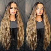 abordables Perruques à dentelle frontale-Perruque Cheveux Naturel Rémy 13x4 devant en dentelle Cheveux Vietnamiens Ondulation Multicolore Partie médiane Femme Densité 130% 150% Cheveux Colorés Mèches Colorées / Balayées 100% vierge Pré-plumé