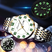 ieftine Ceasuri Quartz-Ceas de afaceri bărbați din oțel inoxidabil nou cu cadran mare luminos calendar afișaj săptămânal ceas de modă casual quartz de lux versatil pentru sportivi