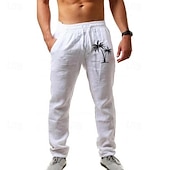 economico Vacanza-Per uomo Pantaloni estivi Vita elastica Albero Albero di cocco Comfort Lunghezza intera Esterno Abbigliamento di strada Festività Hawaiano Bianco Blu Media elasticità
