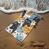 お買い得  ビーチタオルセット-ビーチタオル ブラックキャット 100% マイクロファイバー 特大ビーチタオル、35&quot;x70&quot;、ティーンズ大人用大型スイムタオル、速乾性、吸水性、ソフト、旅行、お風呂、プールなど多用途