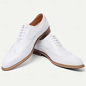 levne Klasické Společenské Boty-pánské prémiové boty z hovězí kůže bílé brogue oxford boty - elegantní šněrovací společenské boty pro formální příležitosti