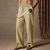 economico Casa-Per uomo Pantaloni estivi Vita elastica Pop art Comfort Lunghezza intera Esterno Abbigliamento di strada Festività Hawaiano Nero Bianco Media elasticità