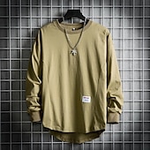 cheap Basic T shirts-Men&#039;s T Shirt Tee Tee Top Long Sleeve Shirt Long Sleeve Crew Neck Spring &amp;  Fall Plain Fashion Designer Basic Vacation Street Going out Black White Yellow Top Tee for Men