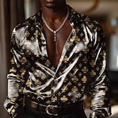preiswerte Herren Satin Hemd-Herren Knopfhemd Bedruckte Hemden Langarm Brautkleider schlicht Formal Sommer Frühling Herbst Umlegekragen Knopf Bedruckt Gelb