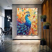 preiswerte Abstrakte Gemälde-Pfauengemälde, Vogelkunst, Ölgemälde, handgefertigt, farbenfrohes Pfauen-Impasto-Kunstwerk, helles Ölgemälde, Wandkunst, Palettenmesser, heller Vogel, 3D-Strukturkunst, Gemälde für Schlafzimmer,