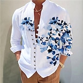 preiswerte Pflanzen Muster-Herren Blumen Hemd Knopfhemd Langarm Modisch Designer Brautkleider schlicht Urlaub Täglich Ausgehen Herbst Frühling Sommer Ständer Bedruckt Weiss + rot Schwarz Weiß Gelb Rosa