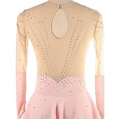 billige Figur skating kjoler-Kjole til kunstløp Dame Jente Skøyteløp Kjoler Rosa Lapper Tommelhull Netting Spandex Elastisk Trening Profesjonell Konkurranse Skøyteklær Hold Varm Krystall / Rhinstein Langermet Skøyting Kunstløp
