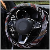 baratos Capas para volantes-Fyautoper nova capa de volante de carro étnica de linho sem anel interno capa de alça elástica