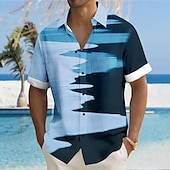 ieftine Print oceanic-Bărbați Valuri Ocean Model peisaj marin Cămașă hawaiană Cămașă Aloha Mânecă scurtă Cămașă Răsfrânt Hawaiană Stațiune În aer liber Vacanță Stradă Alb Albastru piscină S M L
