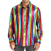 preiswerte Oberteile-Metallisch 1980er Glänzendes Latex-Patent Hemd Disco Kostüm Herren Karnevalskostüm Halloween Karneval Alltagskleidung Pride Parade Pride-Monat Erwachsene Hemd