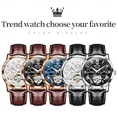 abordables Relojes mecánicos-OLEVS Hombre Relojes Mecánico Moda Reloj Casual Reloj de Muñeca Cuerda Automática Luminoso Calendario Fecha Semana Piel Reloj