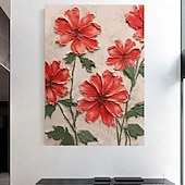 tanie Obrazy olejne-ręcznie malowane 3d teksturowane czerwony kwiat malarstwo ręcznie robione czerwone kwiaty malowanie 3d teksturowane czerwony kwiat obraz olejny wall art impresjonistyczny obraz na płótnie do sypialni