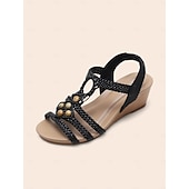 preiswerte Urlaubsandalen-Damen-Keilsandalen im Boho-Stil mit geflochtenen Keilabsätzen und Perlenverzierungen – stilvolle und bequeme offene Schuhe für Sommer, Strand und Freizeit