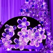 abordables Guirlandes solaires-Guirlande lumineuse solaire élégante pour réception de mariage, guirlande lumineuse à fleurs de 33 pieds, 100 LED, 8 modes, lumières violettes pour fête de mariage, décorations d&#039;intérieur,