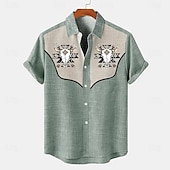 voordelige Klassiek-Voor heren Overhemd linnen overhemd retro-overhemden Vintage overhemd Etnisch shirt Westers Buiten Werk blauw Groen Grijs Korte mouw Strijkijzer Zomer Lente Kleding