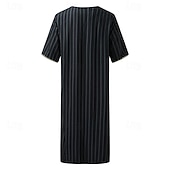 abordables Batas-Hombre Ropa de salón Bata de noche Camisa de dormir Raya Elegante Confort Batas tipo kimono Diario Hogar Poliéster Transpirable Escote en Pico Manga Corta Primavera Negro Blanco