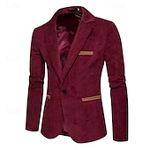 abordables Blazers Clásicos para Hombres-Hombre chaqueta Negocio Fiesta de Cóctel Fiesta de Boda Moda Casual Primavera &amp; Otoño Pana Plano Botón Bolsillo Cómodo Botonadura Simple Chaqueta de sport Burdeos Azul Marino Color Caquí
