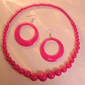 economico Accessori per acconciature-orecchini e collana pendenti alla moda retrò in acrilico rosa boho da donna anni &#039;80