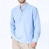 economico Casual da lavoro-Per uomo Camicia camicia di lino Camicia con colletto cinese Camicia con colletto alla coreana Camicia popover Maglietta informale Tinta unica Da mare Hawaiano Nero Bianco Verde Cachi Manica lunga