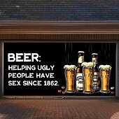 cheap Garage &amp; Door Banners-Outdoor Garage Door Cover Banner Beer Vintage Slogan Farmhouse Large Backdrop Decoration for Holiday Outdoor Garage Door Home Wall Decorations