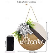 cheap Wreaths &amp; Garlands-1pc Crafting 12 Inches Welcome Sigh For Front Door Big Wooden Wreath Welcome Wreath Farmhouse Front Door Decoration Housewarming Gift for Home Outdoor Indoor