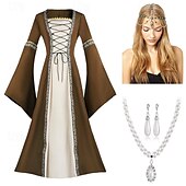 olcso Öltözetek-Vintage-inspirált Jelmez Bulikra Álarcosbál Tömör szín Szögletes Női Kelta Fantasy Mindszentek napja Farsang Alkalmi / Napi Party / koktél Felnőttek Ruha Fülbevalók Nyakláncok Minden évszak