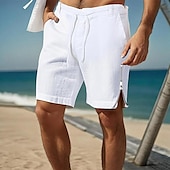 tanie Wakacje-Męskie Szorty Lniane szorty Letnie szorty Szorty plażowe Prosta noga Równina Oddychający Miękka Do kolan Codzienny Święto Moda Moda miejska Biały Niebieski Nieelastyczny